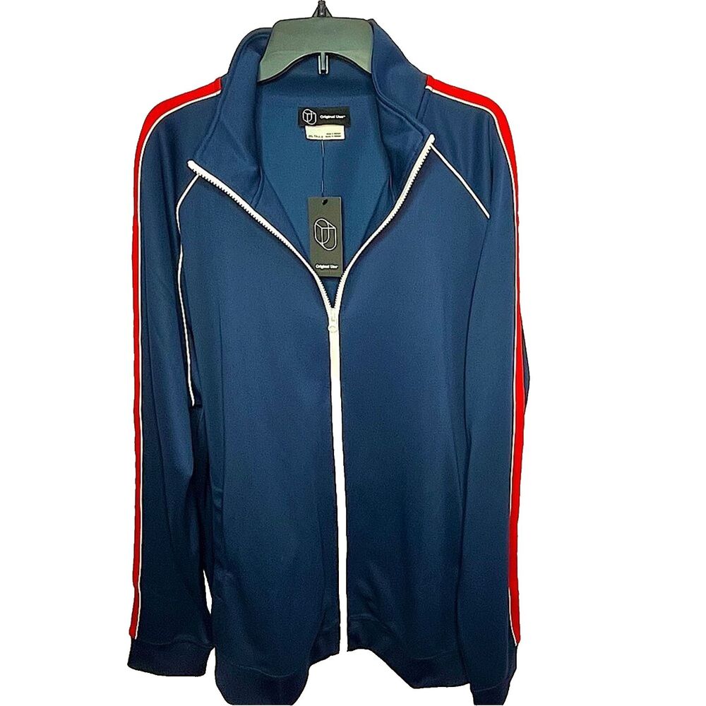 Men's Original Use Navy Track Suit Jacket Red Stipe Pockets Size 2XL Tall NEW!
